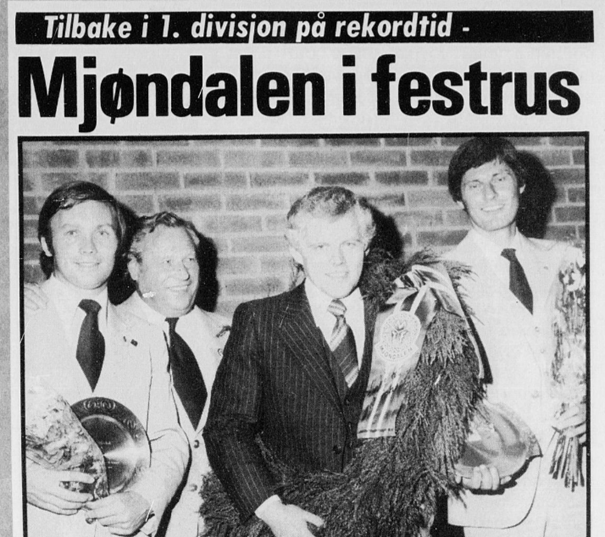 Ivar Hoff tok MIF tilbake til toppdivisjonen på første forsøk. Her sammen med Brede Skistad, Helge Clausen og Ole Kristian Olsen. Faksimile: Fremtiden 02.10.78