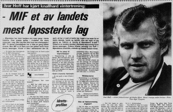 Ivar Hoff la vekt på knallhard trening og aksepterte ikke slinger i valsen. Faksimile: DT-BB 15.04.81