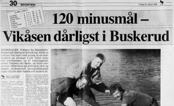 Vikåsen fikk oppmerksomhet da de gjorde comeback i divisjonssystemet i 1988. Faksimile: DT-BB 20.08.1988